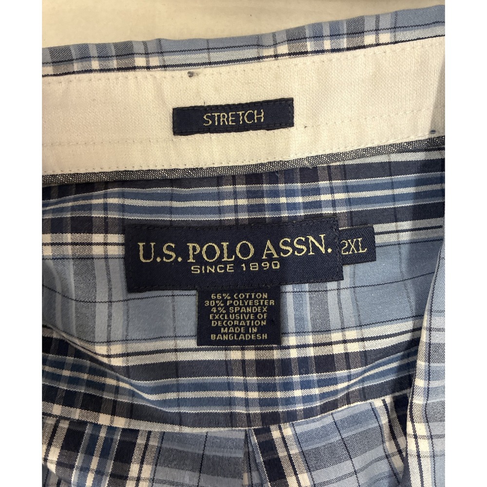 US Polo Assn Mens 2XL‎ Blue Plaid Long Sleeve Stretch Button Down Shirt